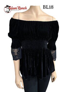 VGC Rancho Estancia Western Off the Shoulder Black Blouse Size Medium